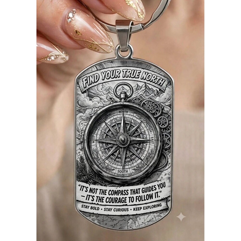 Compass Inspiration Quote Reminder Courage Stainless Keychain Road Life Happy